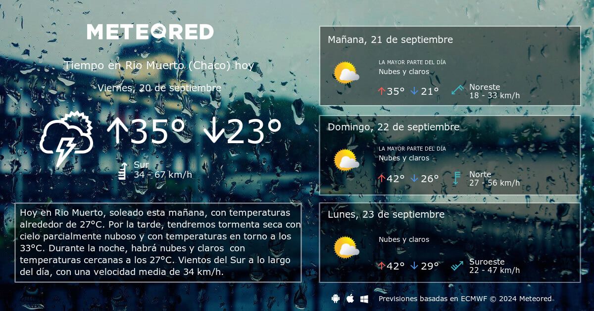 Tiempo en Rio Muerto Chaco . Clima a 14 d as Meteored